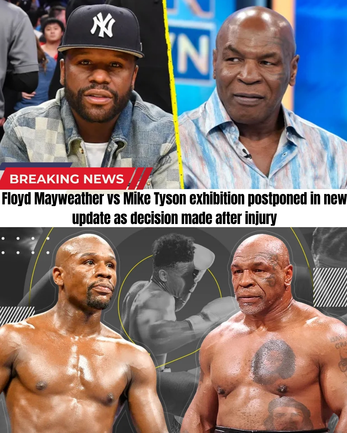 The biggest exhibition in history is facing a total disaster! ๐ฅ Organizers just confirmed the April mega-fight is officially postponed, blaming a brutal injury suffered by a 60-year-old Mike Tyson in training!