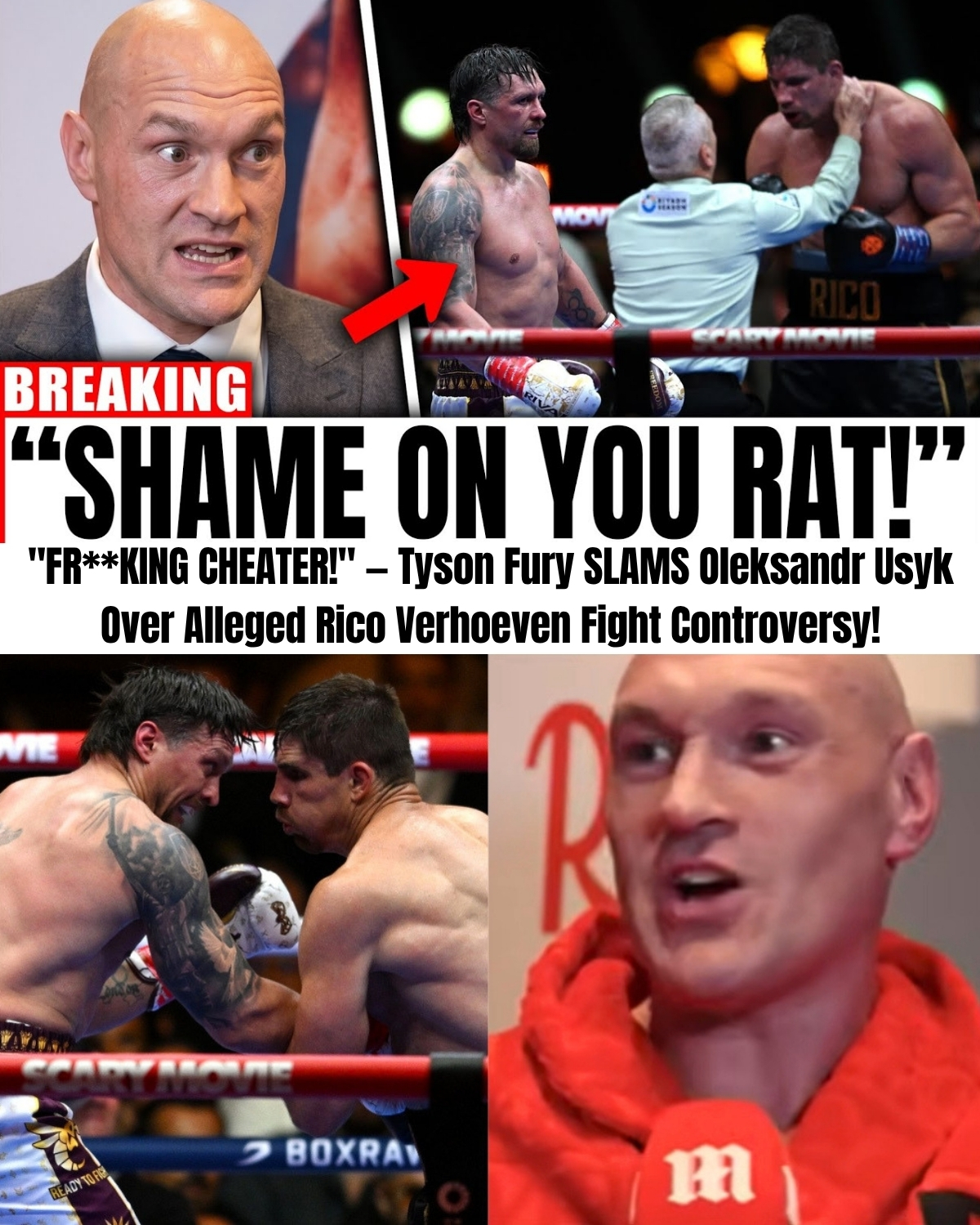 The heavyweight division is in absolute meltdown! 🥊 Tyson Fury just launched a savage, explicit social media tirade, utterly destroying Oleksandr Usyk over his shady, illegal backstage deals with Rico Verhoeven!