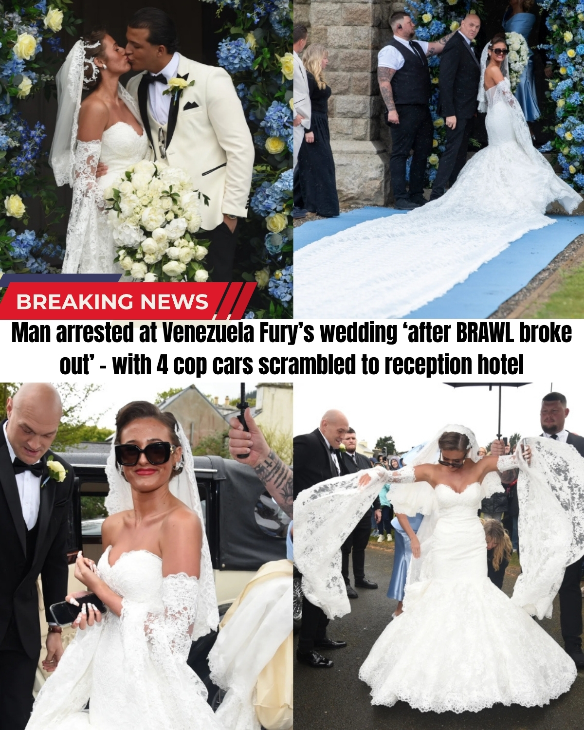 A total nightmare on the Isle of Man! ๐ฅ Hours after a tearful Tyson Fury walked his 16-year-old daughter down the aisle, a brutal brawl erupted at the reception! โ Con hotel security completely lost control as four cop cars rushed to the scene!