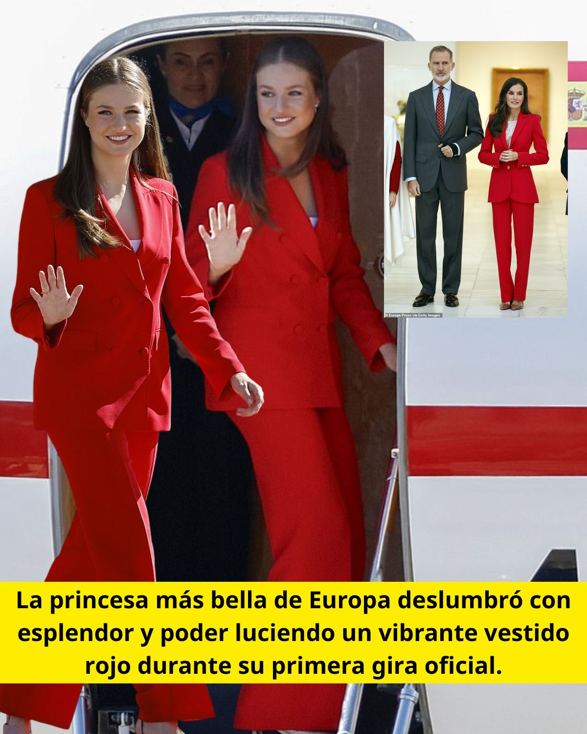 La princesa más bella de Europa deslumbró con esplendor y poder luciendo un vibrante vestido rojo durante su primera gira oficial.