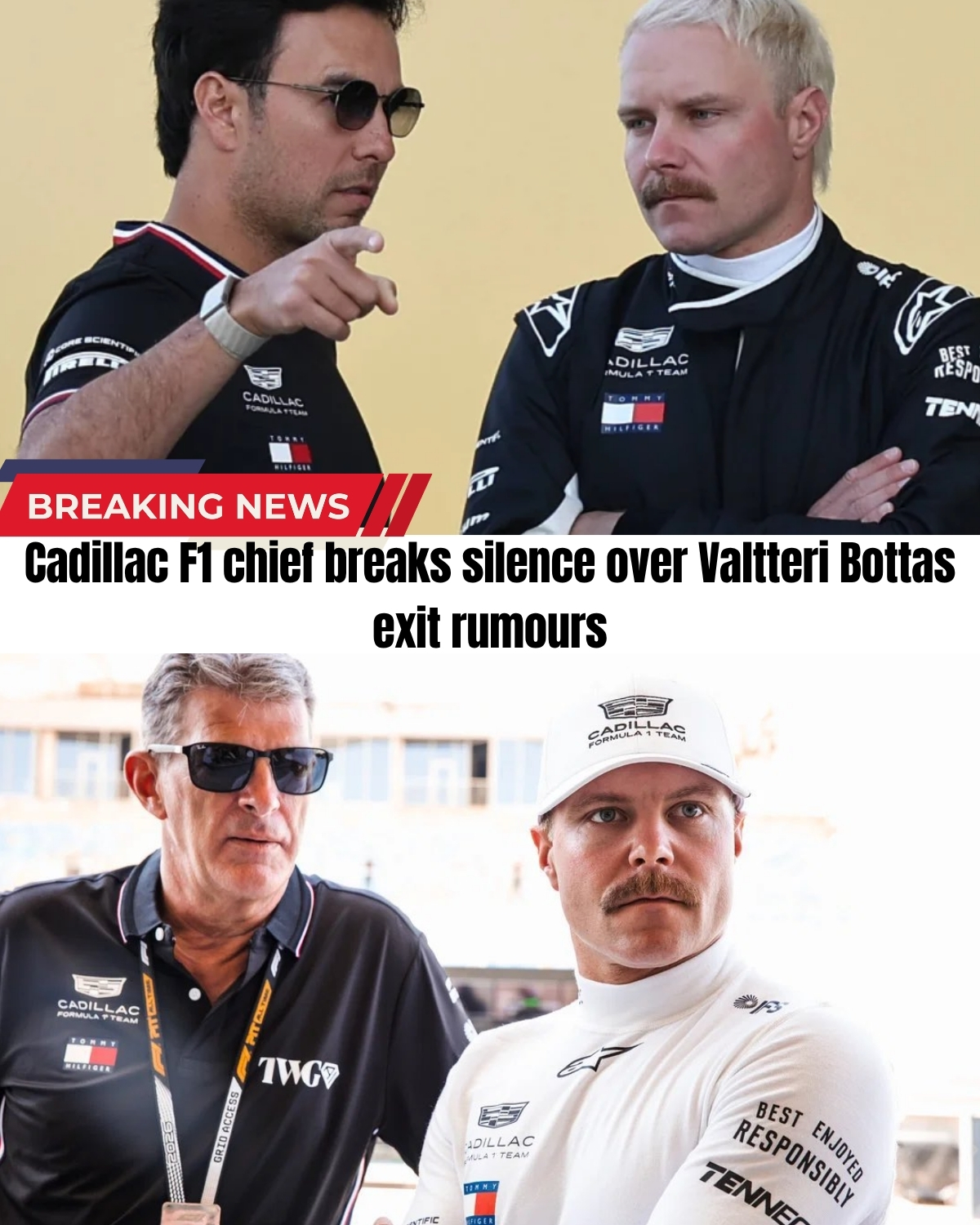 Formula 1โs newest team is in absolute chaos as rumors explode that 10-time GP winner Valtteri Bottas is about to get brutally axed mid-season! ๐ฑ Despite a contract until 2027, whispers claim Cadillac is already looking to replace the 36-year-old veteran with a shocking new star!