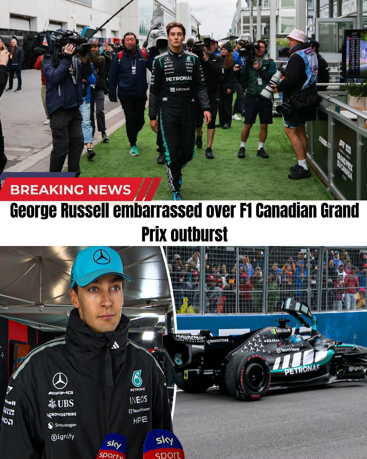 The Mercedes star was having the PERFECT Montreal weekend before a heartbreaking lap 30 DNF! 🤯 But his dangerous trackside outburst has the F1 world talking. After facing the stewards and a heavy penalty, a completely humiliated Russell broke his silence.